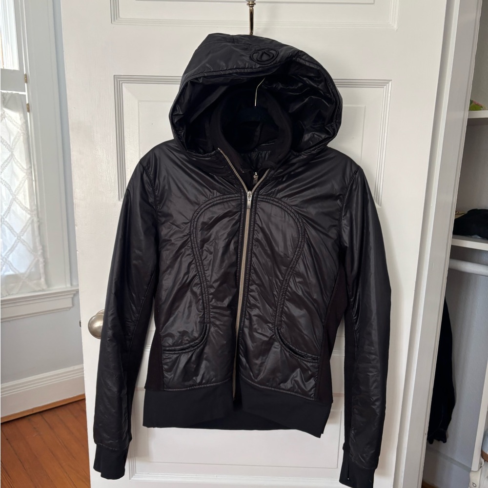 Lululemon Black Shiny Layered Full Zip Hoodie Jacket Women’s 10